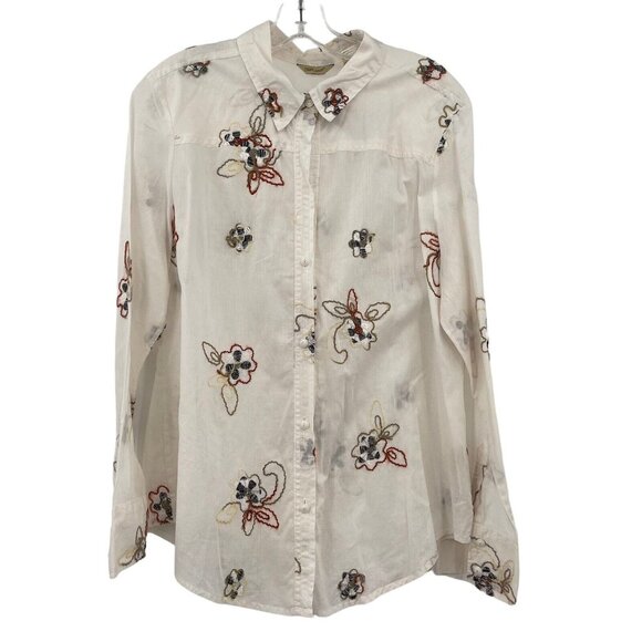 True Grit Woman’s Blouse Top Floral Embroidered Cotton Size Xl Long Sleeve - Picture 1 of 6